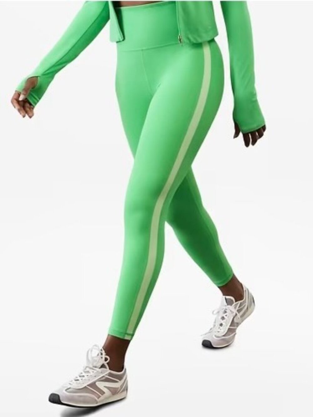 Athleta Elation Leggings Size XL Green Colorblock Powervita High Rise Cropped